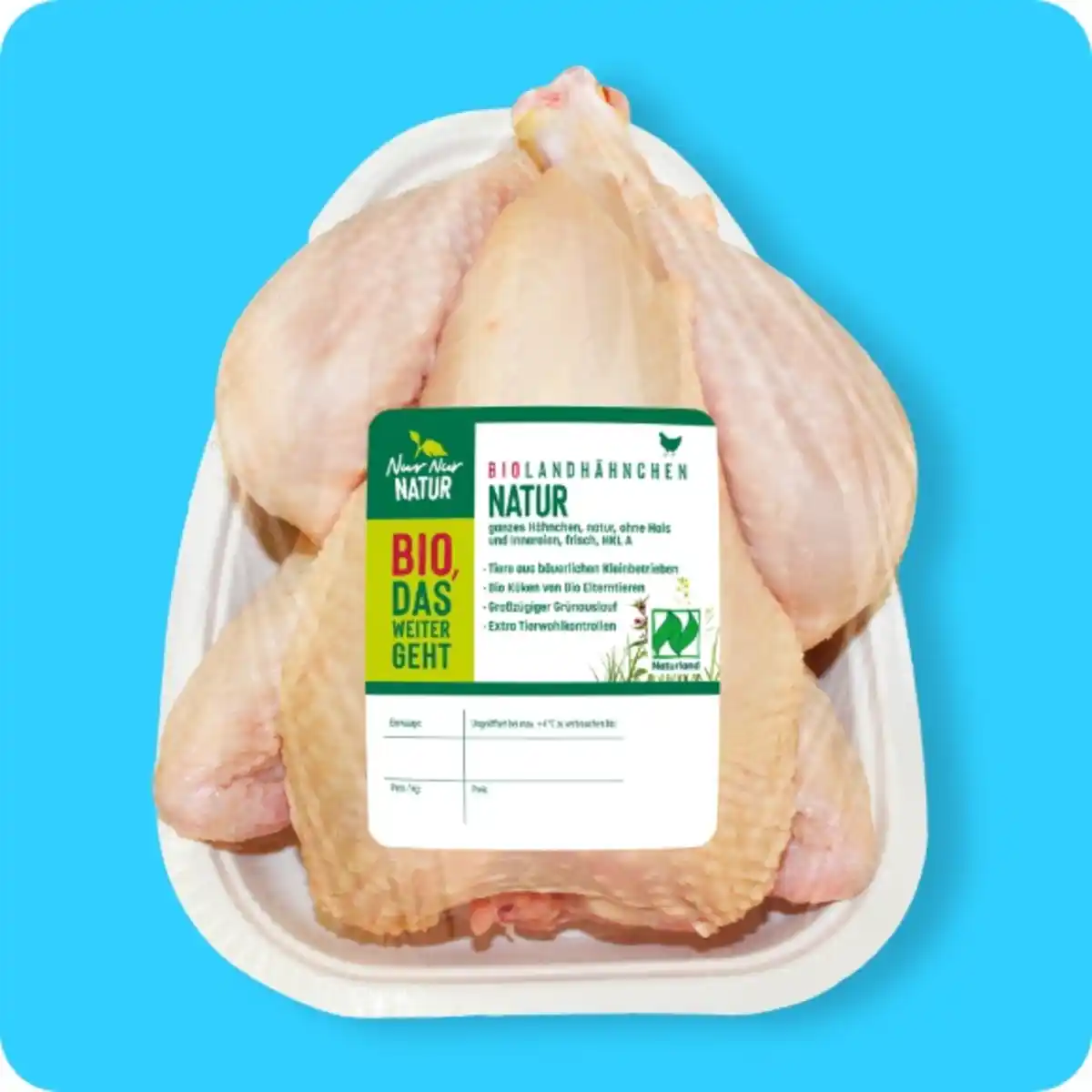 Bild 1 von NUR NUR NATUR Bio-Landhähnchen, Ganzes frisches Hähnchen