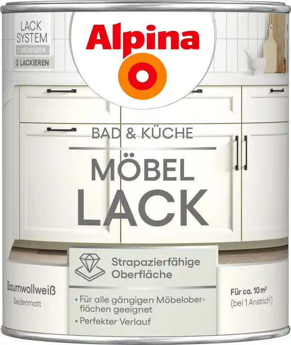 Bild 1 von Alpina Möbellack für Küche & Badezimmer Baumwollweiß 750 ml