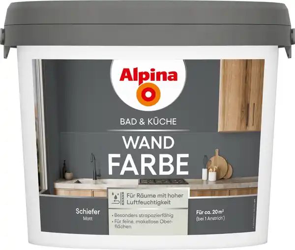 Bild 1 von Alpina Wandfarbe für Küche & Badezimmer Schiefer 2,5 L