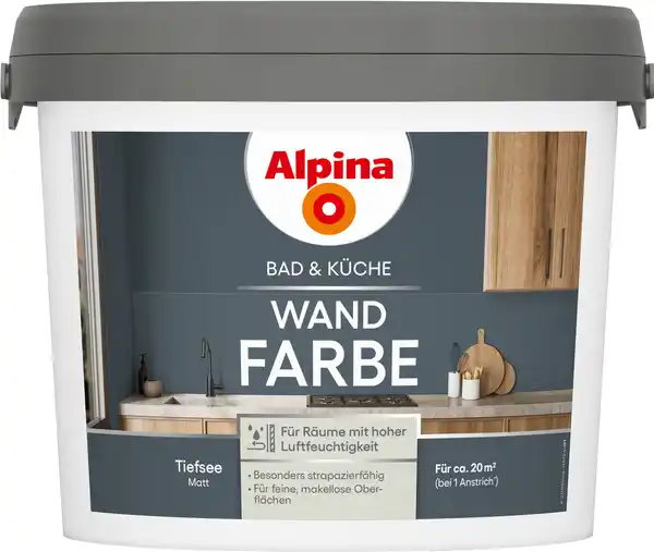 Bild 1 von Alpina Wandfarbe für Küche & Badezimmer Tiefsee 2,5 L