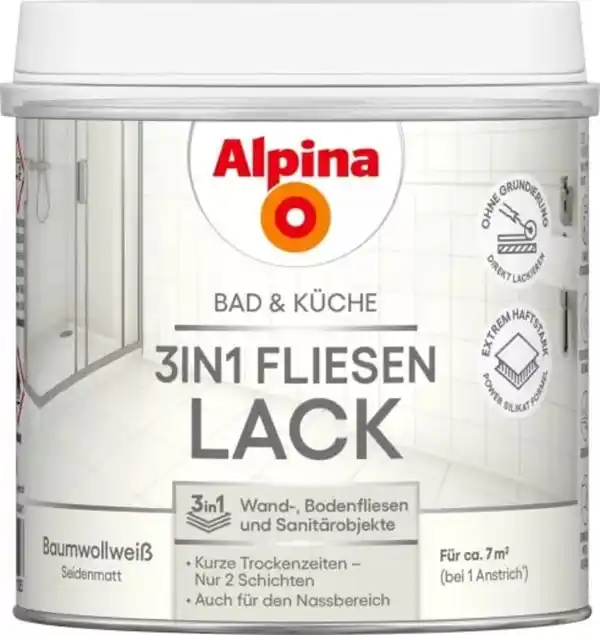 Bild 1 von Alpina Bad & Küche Fliesenlack 3 in 1 weiß 500 ml