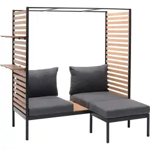 Lounge-Set Skipton 2-teilig mit Hocker Teakholz Schwarz-Anthrazit