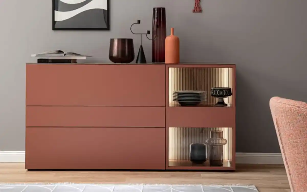 Bild 1 von Schöner Wohnen Kollektion - Sideboard Amaya, samtbeere/Eiche, inkl. inkl. Push to Open Funktion