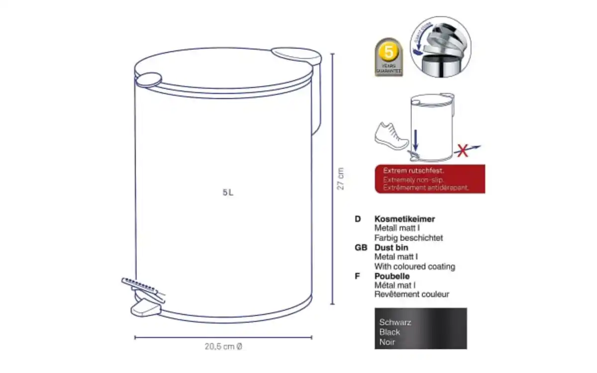 Bild 4 von Kosmetikeimer, schwarz matt, 5 Liter