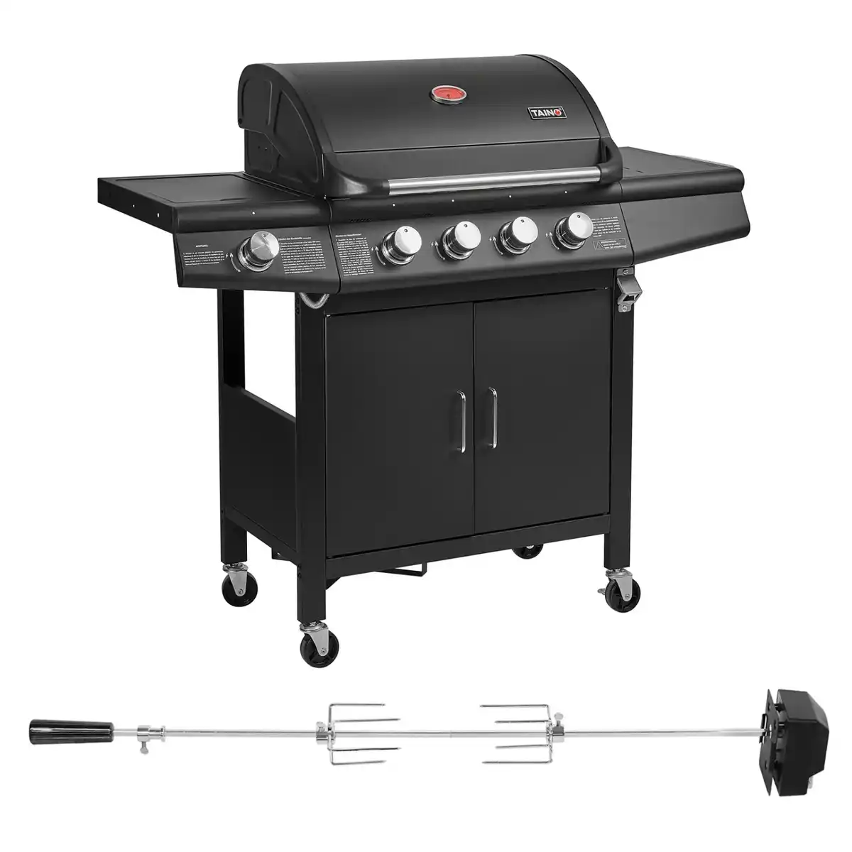 Bild 1 von Taino Red 4+1 Gasgrill Set Mit Drehspieß Grillwagen BBQ Edelstahl-Brenner Gas-Grill Schwarz