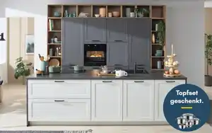 Einbauküche Nordic, weiß/schiefergrau, inkl. Miele Elektrogeräte