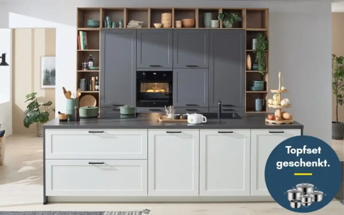Bild 1 von Einbauküche Nordic, weiß/schiefergrau, inkl. Miele Elektrogeräte
