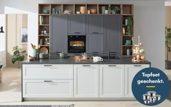 Bild 1 von Einbauküche Nordic, weiß/schiefergrau, inkl. Miele Elektrogeräte