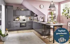 Impressa - Einbauküche Perfect Brillant, perlgrau, inkl. Miele Elektrogeräte