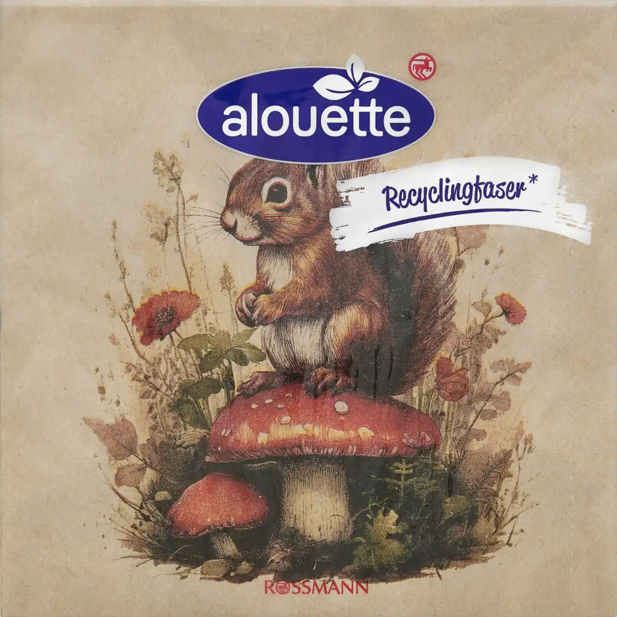 Bild 1 von alouette Serviette 33x33 cm Recycling 2lg Eichhörnchen mit Pilz Natur
