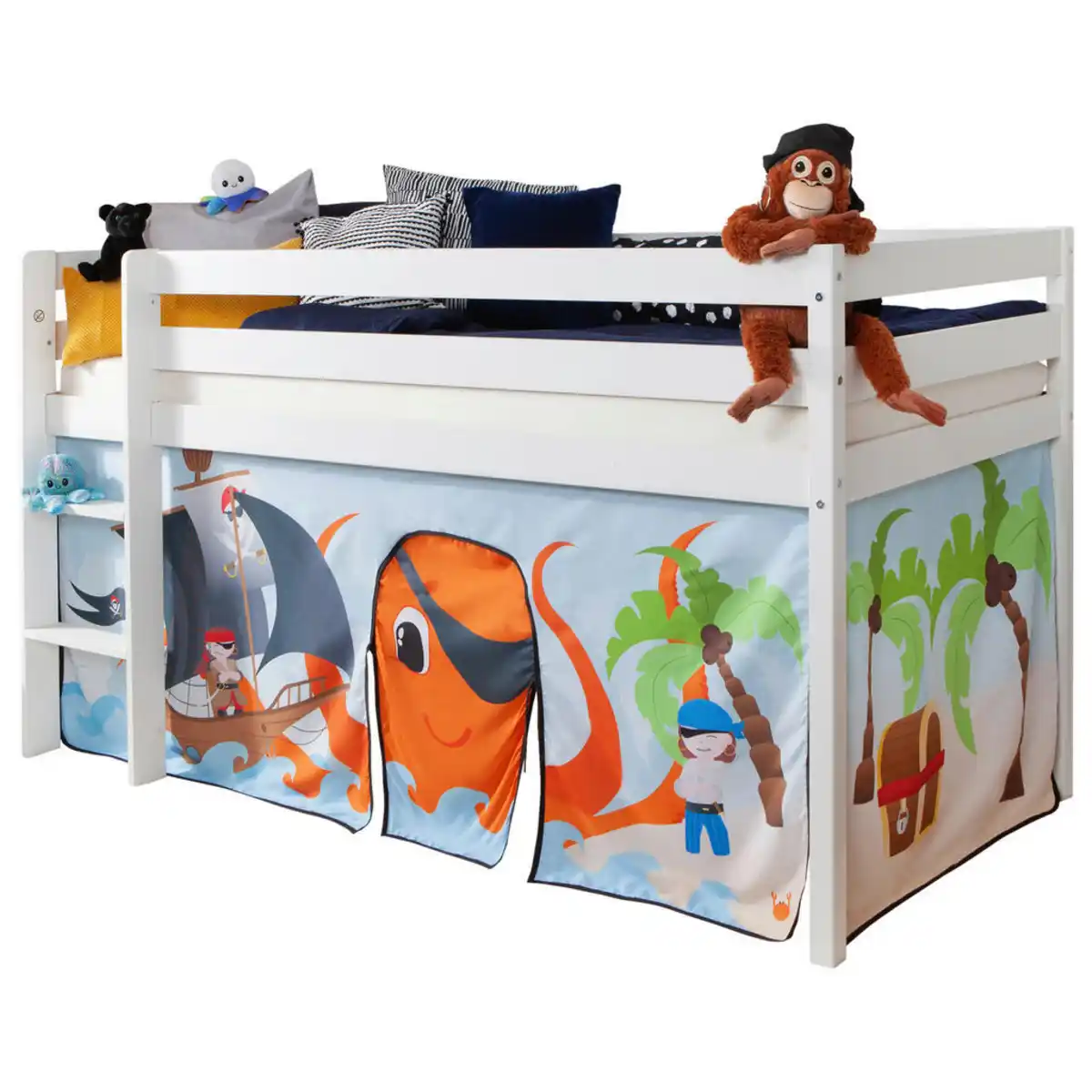 Bild 1 von Mid.you Hochbett, Weiß, Textil, Kiefer, Schichtholz, H2, Höhe ca. 16 cm, 90x200 cm, für Rollrost geeignet, Kinder- & Jugendzimmer, Kindermöbel, Kinderbetten, Hochbetten