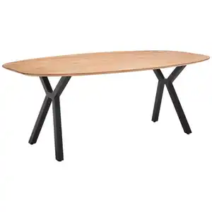 Carryhome Esstisch, Natur, Schwarz, Holz, Metall, Akazie, massiv, oval, X-Form, 100x76x200 cm, Esszimmer, Tische, Esstische, Esstische oval