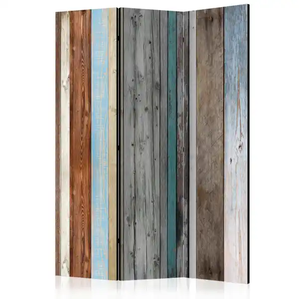 Bild 1 von artgeist Paravent, Türkis, Hellbraun, Holz, Kunststoff, Textil, Kiefer, massiv, Holzoptik, 135x172x3 cm, Motiv auf Vorder- und Rückseite, Akustikschaumstoff, Wohnzimmer, Raumteiler & Paravents, Par