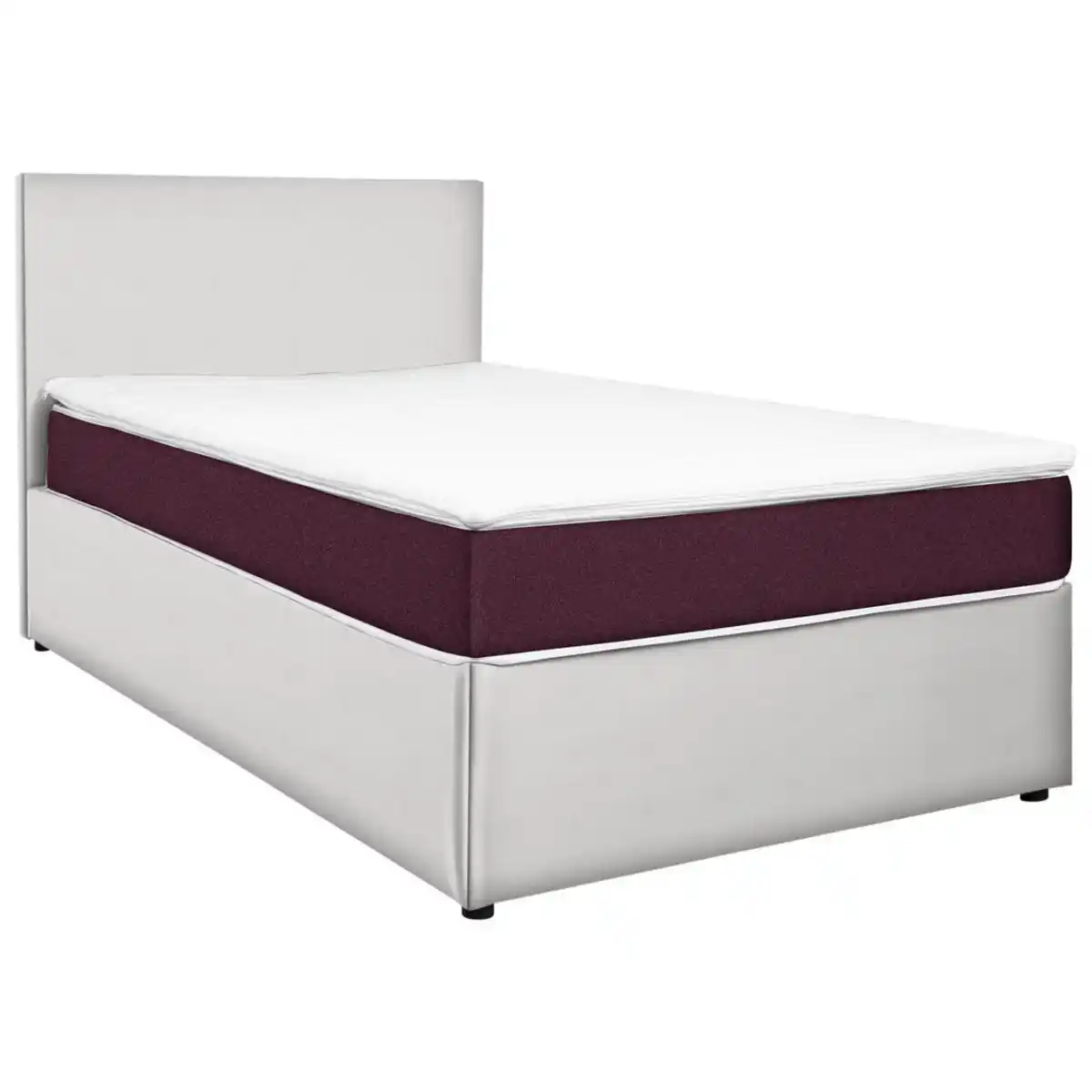 Bild 1 von Mid.you Boxbett, Weiß, Brombeere, Holz, Holzwerkstoff, H2, Höhe ca. 19 cm, 120x200 cm, gepolstertes Kopfteil, Topper durchgehend, Schlafzimmer, Betten, Boxspringbetten