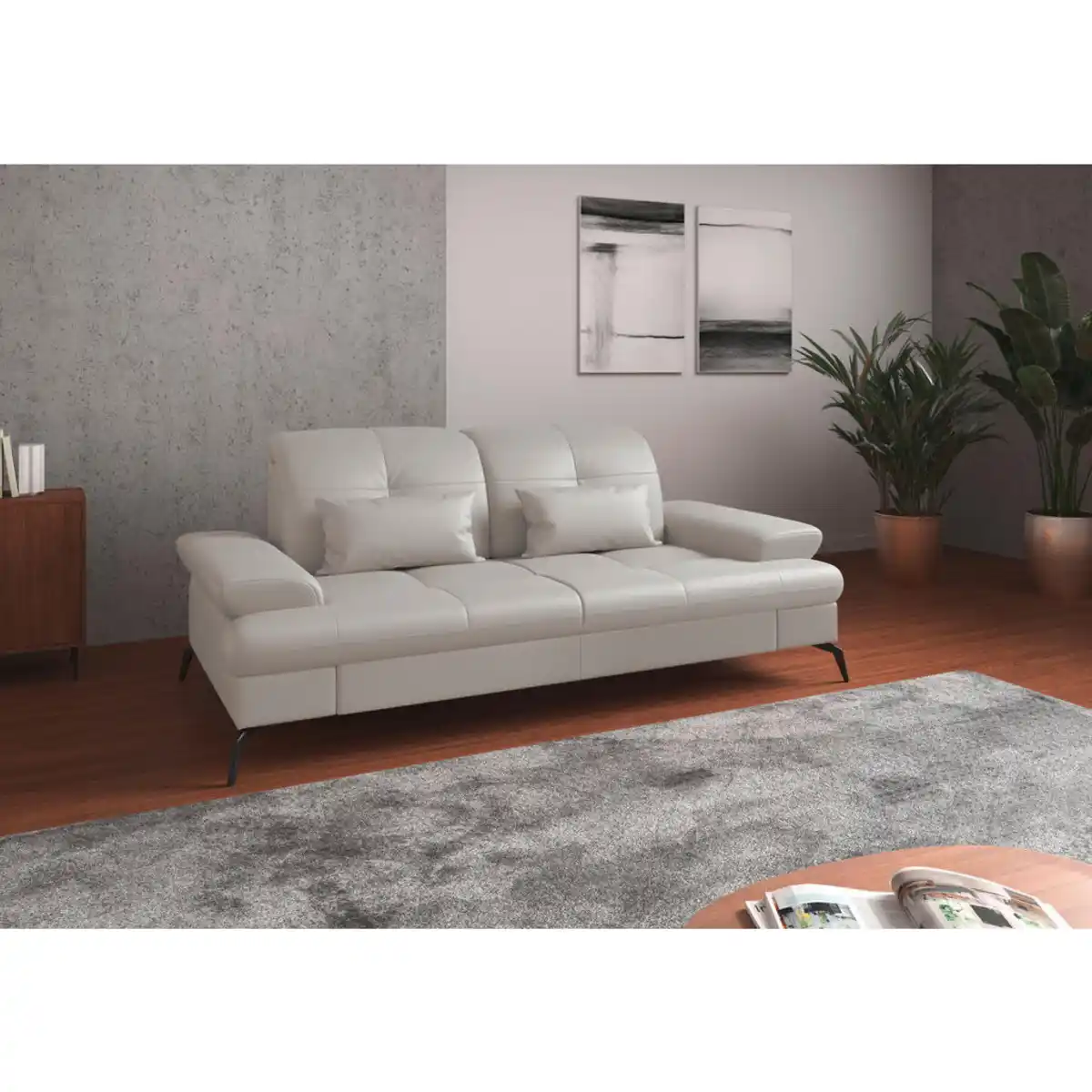 Bild 1 von Sit & More 3-Sitzer-Sofa, Weiß, Textil, Leder, Kombination Echtleder/Stoff, Nappaleder, 212x90x122 cm, Goldenes M, Made in Europe, DGM-Klimapakt, Schlafen auf Sitzhöhe, Armteil links, rechts, Wohnz