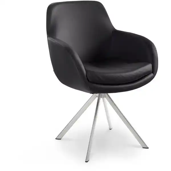Bild 1 von Musterring Armlehnstuhl, Schwarz, Leder, Echtleder, Rindleder, konisch, Stativgestell, 62x86x66 cm, Beinauswahl, Lederauswahl, Stoffauswahl, Typenauswahl, inklusive Armlehnen, Gestellauswahl, Sitzfl