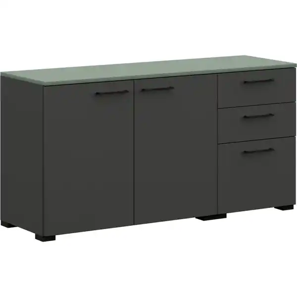 Bild 1 von Cantus Sideboard, Graphit, Salbeigrün, Metall, 1 Fächer, 3 Schubladen, 150x72.8x41.9 cm, Made in Germany, Typenauswahl, Beimöbel erhältlich, stehend, in verschiedenen Holzdekoren erhältlich, Woh