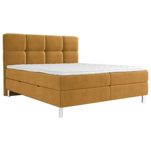 Bild 1 von Esposa Boxbett, Orange, Currygelb, Textil, H3, 7-Zonen, Höhe ca. 20 cm, 140x200 cm, Bettkasten, gepolstertes Kopfteil, Stoffauswahl, Topper durchgehend, in verschiedenen Größen erhältlich, Topper