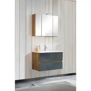 Held Badezimmer Held Möbel Helsinki, Grau, Eiche, Holzwerkstoff, 2 Schubladen, 80 cm, Made in Germany, hängend, Badezimmer, Badmöbelsets & Badmöbelserien, Badmöbel-Sets