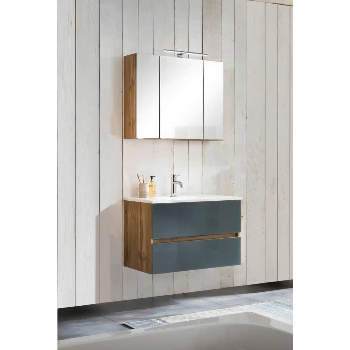 Bild 1 von Held Badezimmer Held Möbel Helsinki, Grau, Eiche, Holzwerkstoff, 2 Schubladen, 80 cm, Made in Germany, hängend, Badezimmer, Badmöbelsets & Badmöbelserien, Badmöbel-Sets