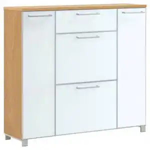 Xxxl Schuhschrank Santina, Weiß, Eiche, Metall, Eiche, furniert, 6 Fächer, 1 Schubladen, 121x108x31 cm, Goldenes M, Made in Germany, DGM-Klimapakt, Typenauswahl, Beimöbel erhältlich, Garderobe, S