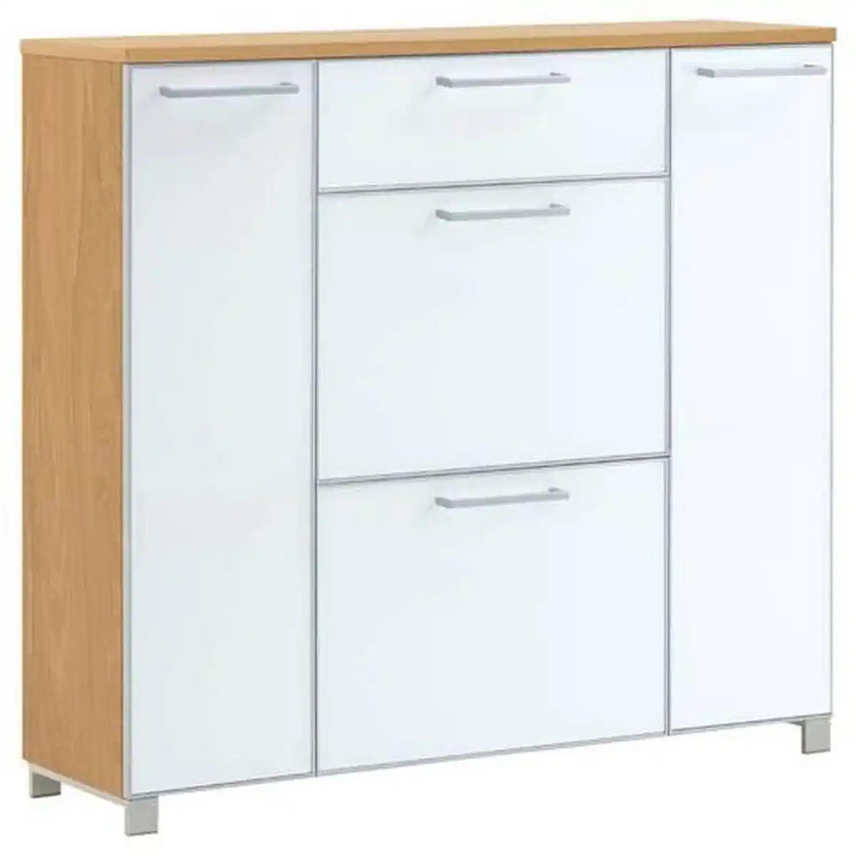 Bild 1 von Xxxl Schuhschrank Santina, Weiß, Eiche, Metall, Eiche, furniert, 6 Fächer, 1 Schubladen, 121x108x31 cm, Goldenes M, Made in Germany, DGM-Klimapakt, Typenauswahl, Beimöbel erhältlich, Garderobe, S