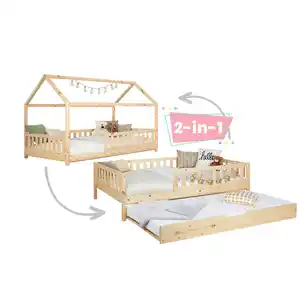 Mid.you Ausziehbett, Natur, Holz, Kiefer, Schichtholz,massiv, H2, Höhe ca. 20 cm, 90x200 cm, Bettkasten, bodentiefer Einstieg, Kinder- & Jugendzimmer, Kindermöbel, Kinderbetten, Ausziehbetten