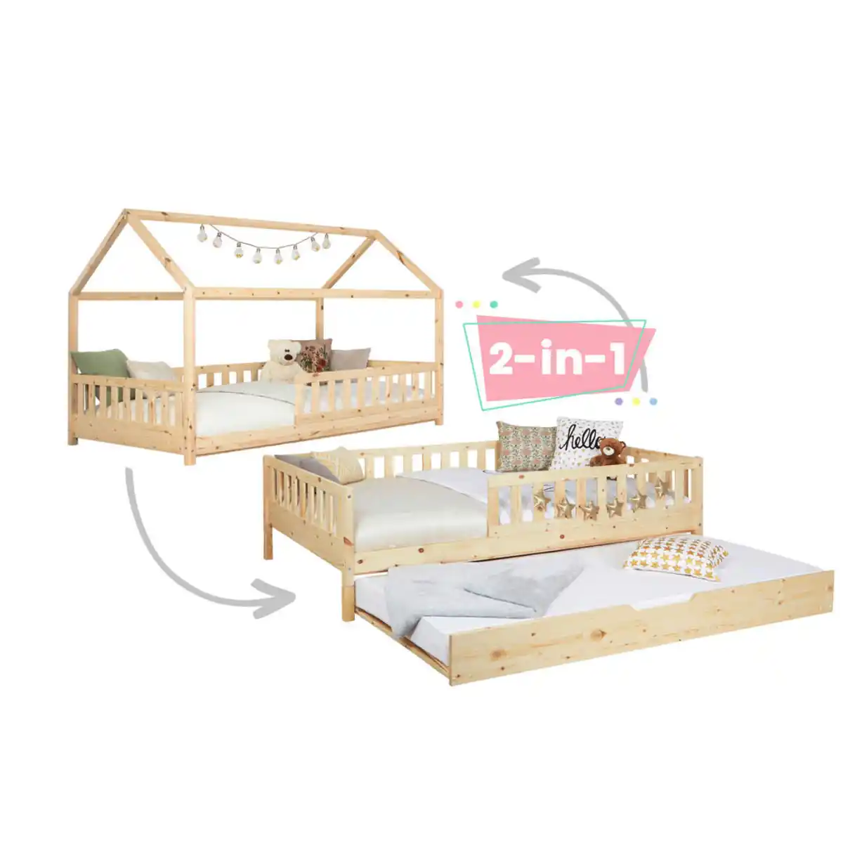 Bild 1 von Mid.you Ausziehbett, Natur, Holz, Kiefer, Schichtholz,massiv, H2, Höhe ca. 20 cm, 90x200 cm, Bettkasten, bodentiefer Einstieg, Kinder- & Jugendzimmer, Kindermöbel, Kinderbetten, Ausziehbetten