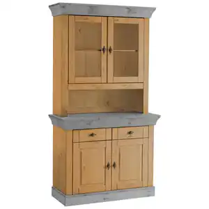 Boxxx Buffet, Grau, Laugenfarbig, Holz, Kiefer, massiv, 4 Fächer, 2 Schubladen, 108x197x45 cm, Beimöbel erhältlich, Küchen, Küchenmöbel, Buffetschränke