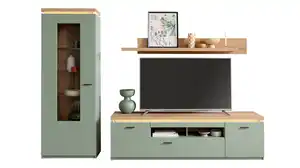 Wohnwand grün - Evoke Eiche 280 cm - LED-Beleuchtung - MONIZ