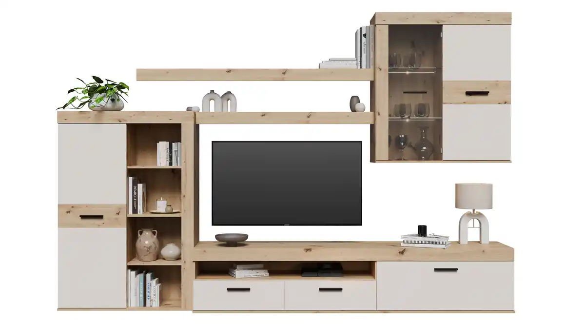 Bild 1 von Wohnwand beige Artisan Eiche 300 cm LED-Beleuchtung - ZUMBA