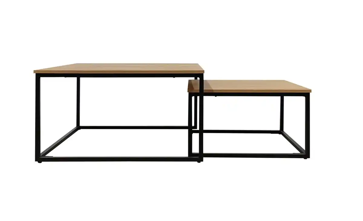 Bild 2 von 2-teiliges Couchtisch-Set mit Stahlrahmen, ca. 80x80x45 cm & 60x60x35 cm – Braun