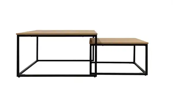 Bild 2 von 2-teiliges Couchtisch-Set mit Stahlrahmen, ca. 80x80x45 cm & 60x60x35 cm – Braun