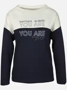 Damen Sweatshirt mit Print und Glitzernieten Marine