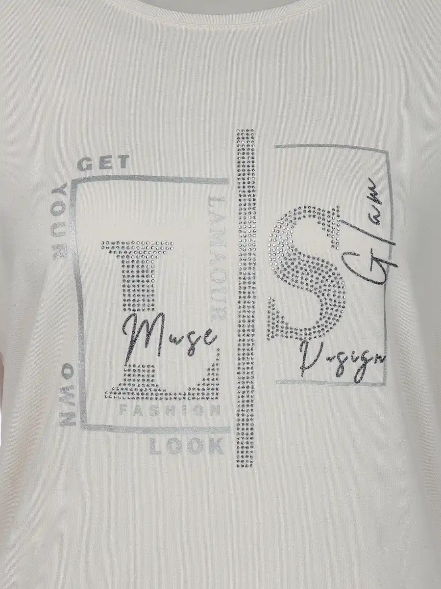 Bild 3 von Damen Langarmshirt mit Glitzerprint und Glitzernieten Beige