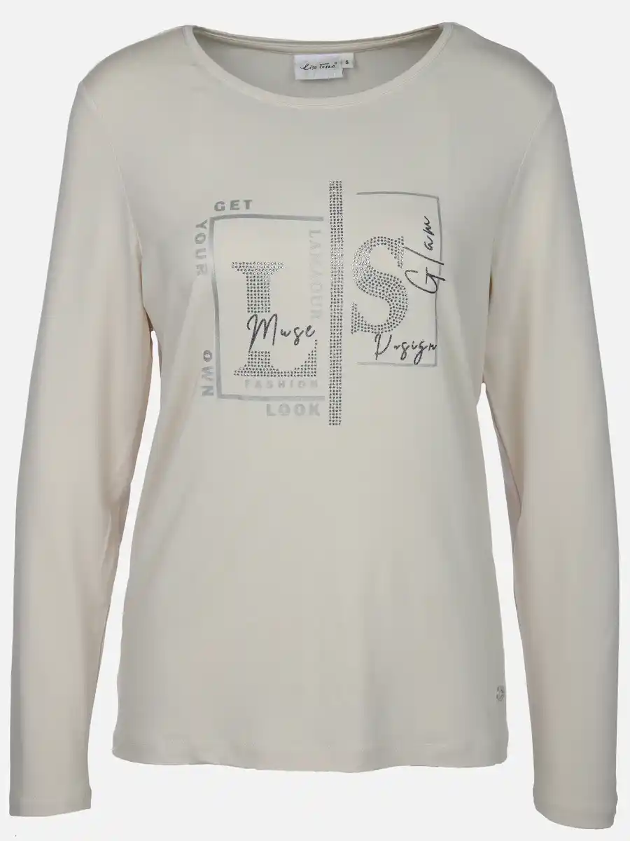 Bild 1 von Damen Langarmshirt mit Glitzerprint und Glitzernieten Beige