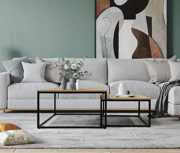 Bild 3 von 2-teiliges Couchtisch-Set mit Stahlrahmen, ca. 80x80x45 cm & 60x60x35 cm – Braun