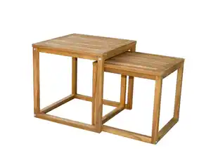 2er Beistelltische für Sofa aus Akazienholz – Braun