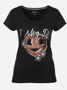 Damen T-Shirt mit Trachtenmotiv Schwarz