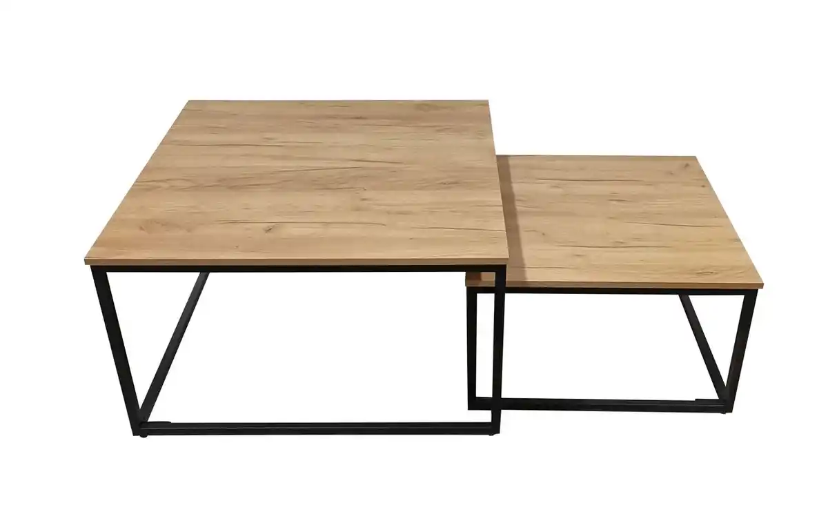 Bild 1 von 2-teiliges Couchtisch-Set mit Stahlrahmen, ca. 80x80x45 cm & 60x60x35 cm – Braun