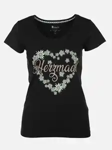 Damen T-Shirt mit Trachtenmotiv Schwarz