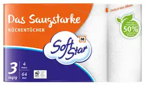 SoftStar Küchentücher Das Saugstarke 3-lagig 4x64 Stück, 256 Stk