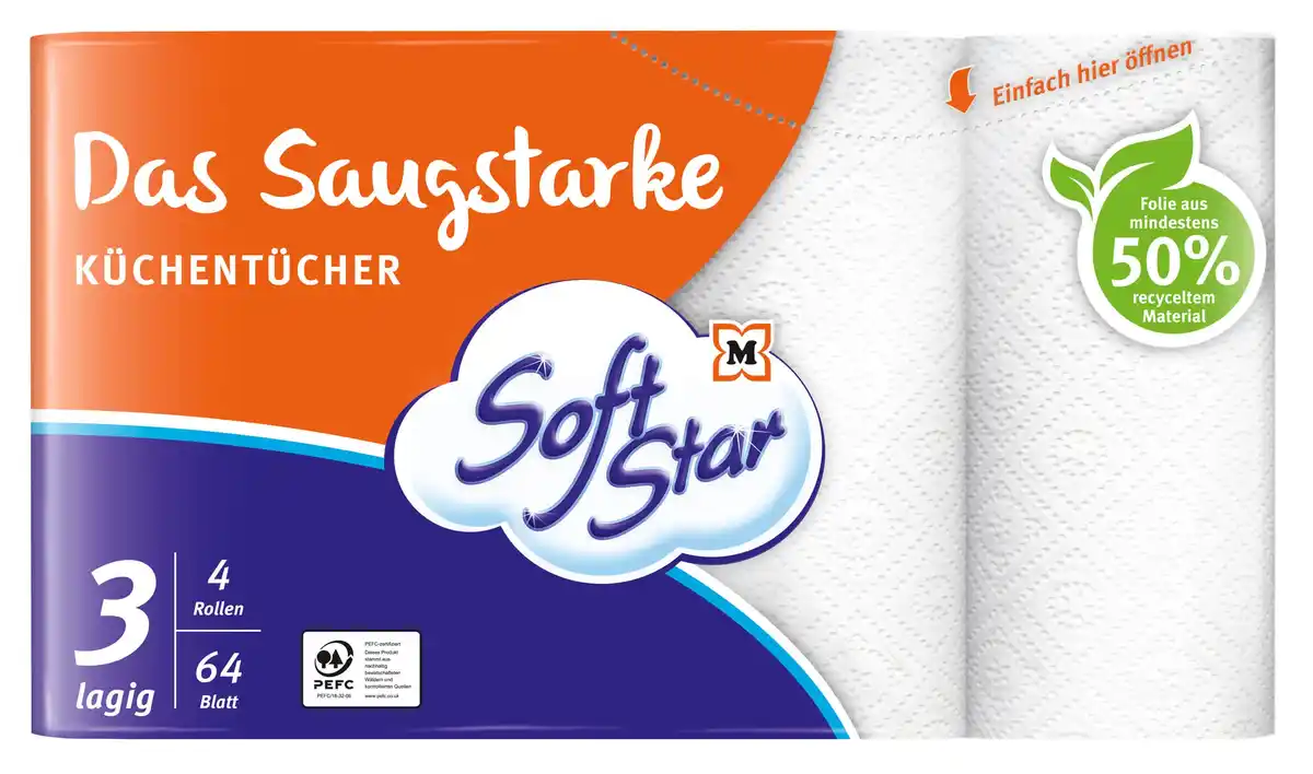 Bild 1 von SoftStar Küchentücher Das Saugstarke 3-lagig 4x64 Stück, 256 Stk