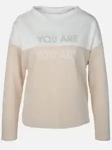 Damen Sweatshirt mit Print und Glitzernieten Beige