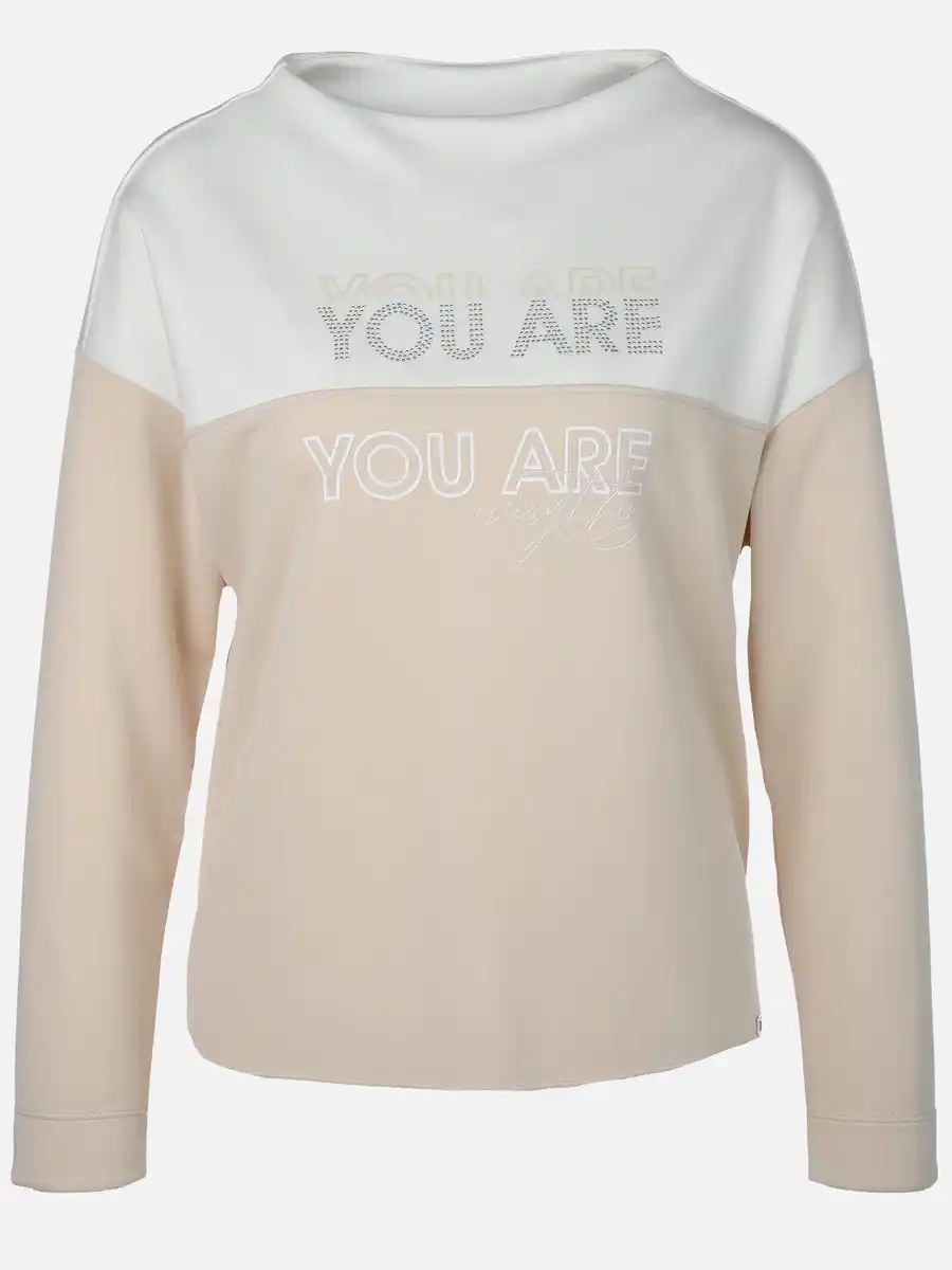 Bild 1 von Damen Sweatshirt mit Print und Glitzernieten Beige