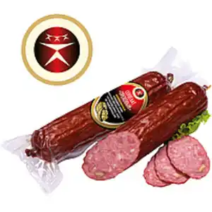 Geräucherte grobe Brühwurst mit Walnüssen (1,5%) und Walnuss...