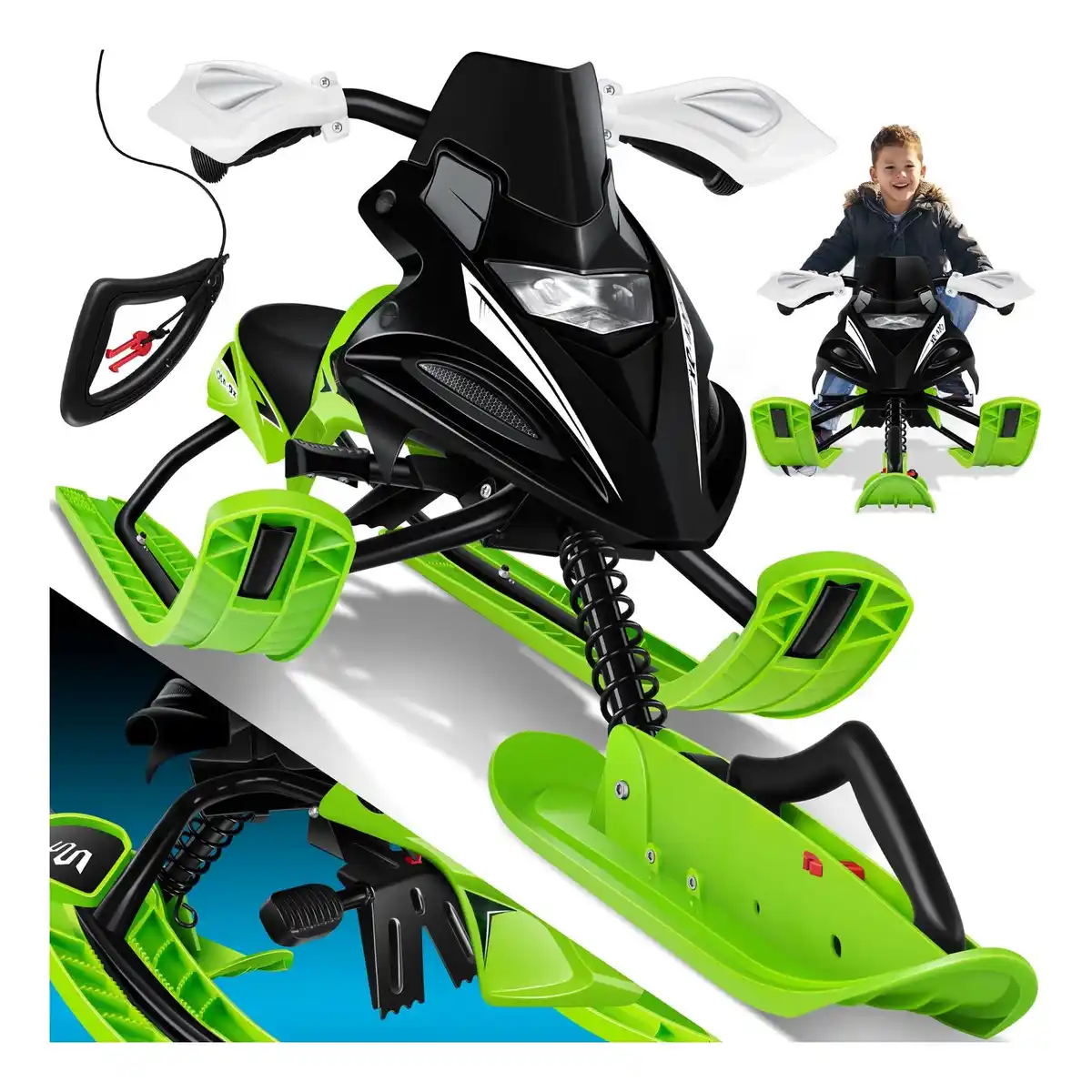 Bild 1 von KESSER® Lenkschlitten mit 2 Fußbremsen   Automatisches Zugseil   Federung   Kufenlenkung   Bob Kinderschlitten Rodel Schlitten   Skiboblenkschlitten