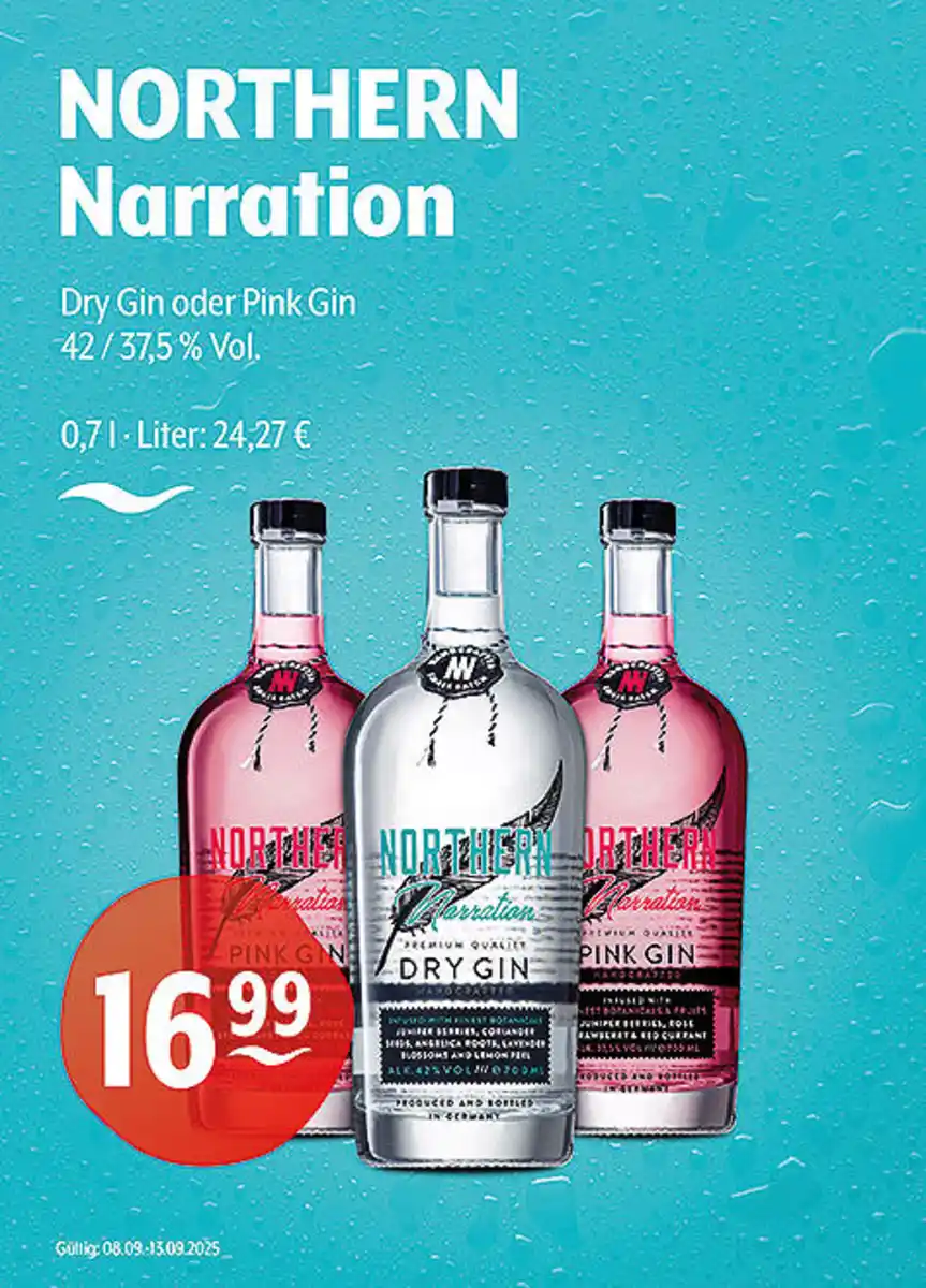 Bild 1 von NORTHERN Narration Dry Gin oder Pink Gin 42 / 37,5 % Vol.