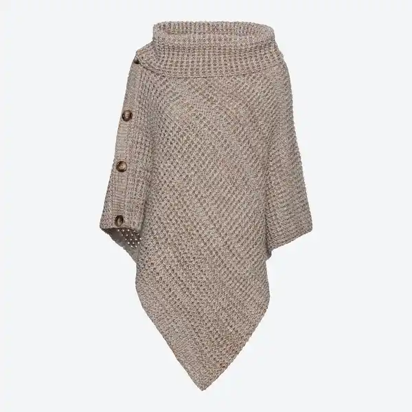Bild 3 von Damen-Strick-Poncho mit dekorativen Knöpfen