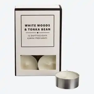 Teelicht mit Duft White Wood & Tonka Bean, 12er-Set